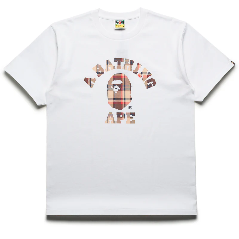 A Bathing Ape Bape Check College Tee - White/Red