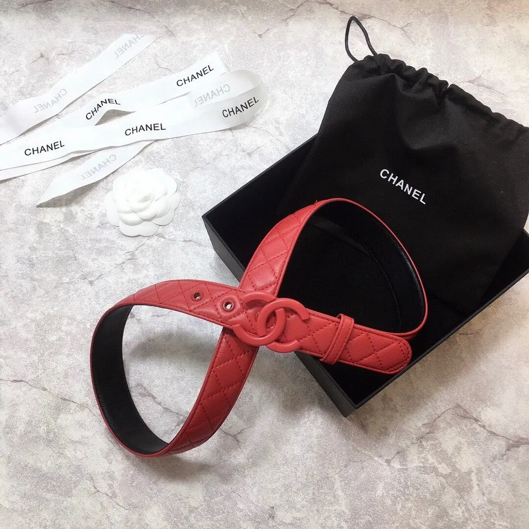 Chanel Belt Quilted With Double C Buckle Red With Red Hardware Women Belt 30MM