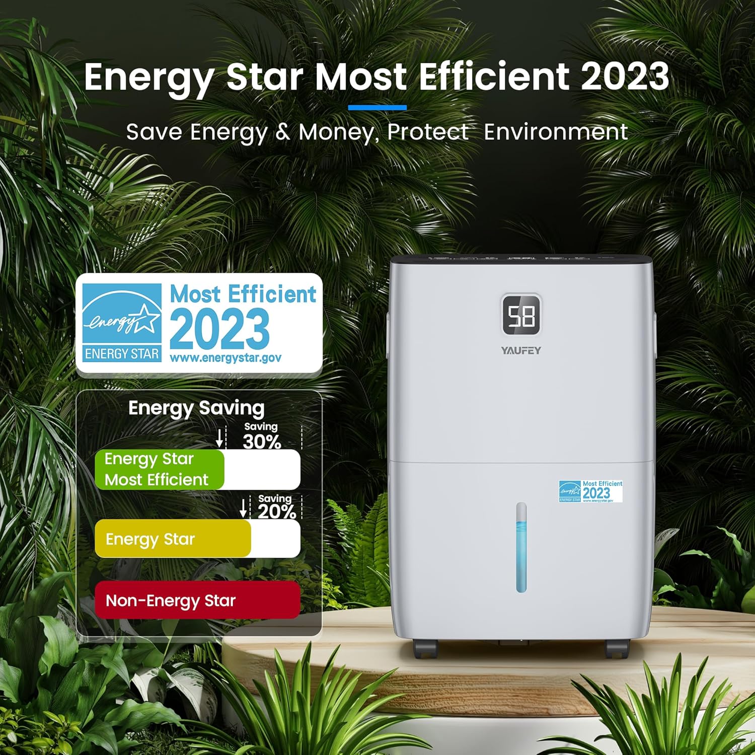 Yaufey 80 Pints Energy Star Dehumidifier for Home, Basement and Large Room up to 5500 Sq. Ft., with Drain Hose, Timer, Intelligent Humidity Control and Large Water Tank