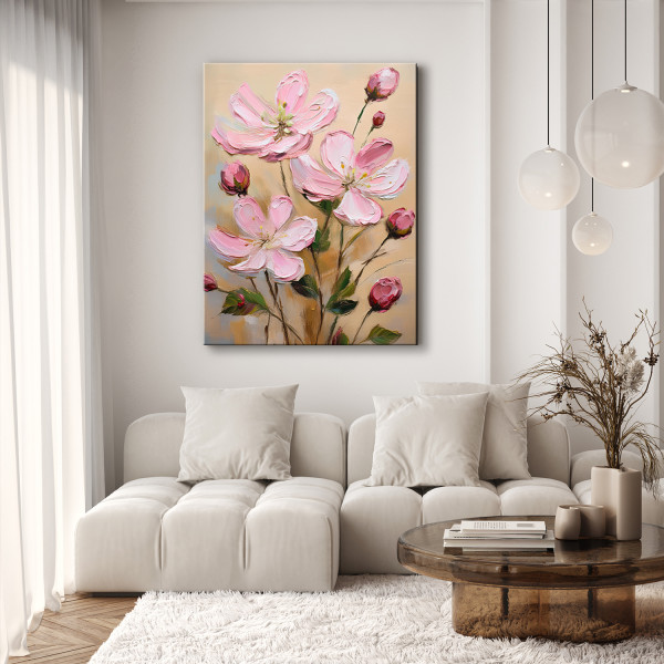 Feeby Obraz na płótnie, Różowe Kwiaty Malowane 40x60