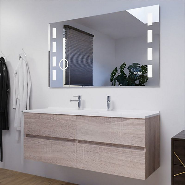 Meuble double vasque 140 cm ROSALY avec miroir LED Excell Plus- Bois- vasque en résine