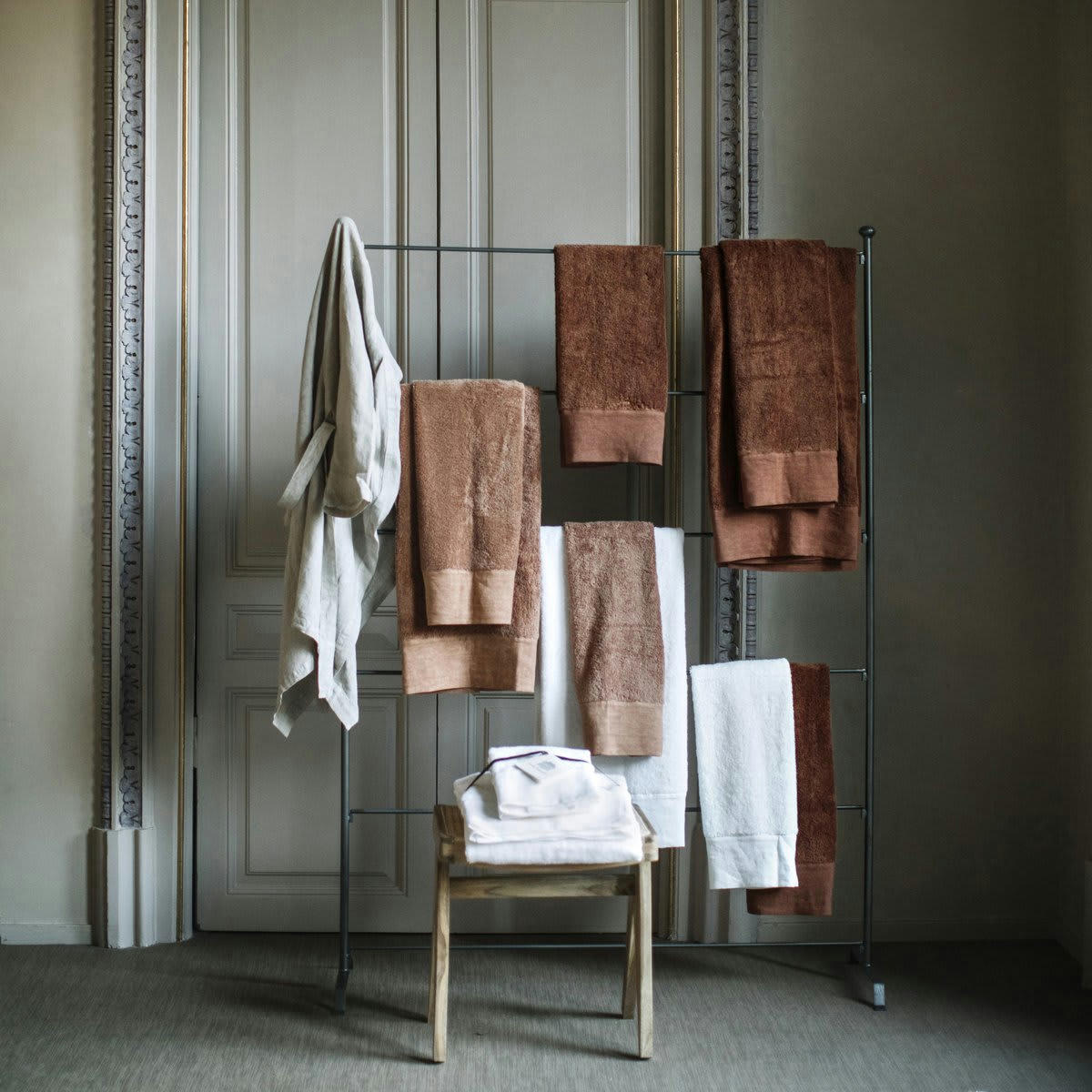 SERVIETTE DE TOILETTE - Serviette de toilette finition lin lavé terre cuite 50x100