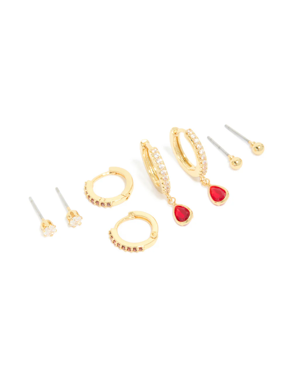 Gold Plated Brass Garnet Cubic Zirconia January Birthstone Earrings 4-Pack