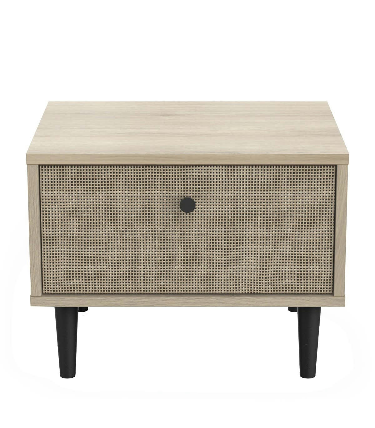 SAÏGON - Chevet 1 tiroir décor chêne kronberg, impression rotin et noir mat