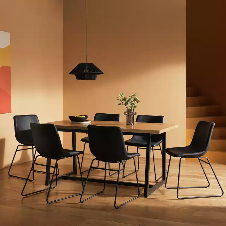Habitat Nomad Brown Dining Table & 6 Black Chairs