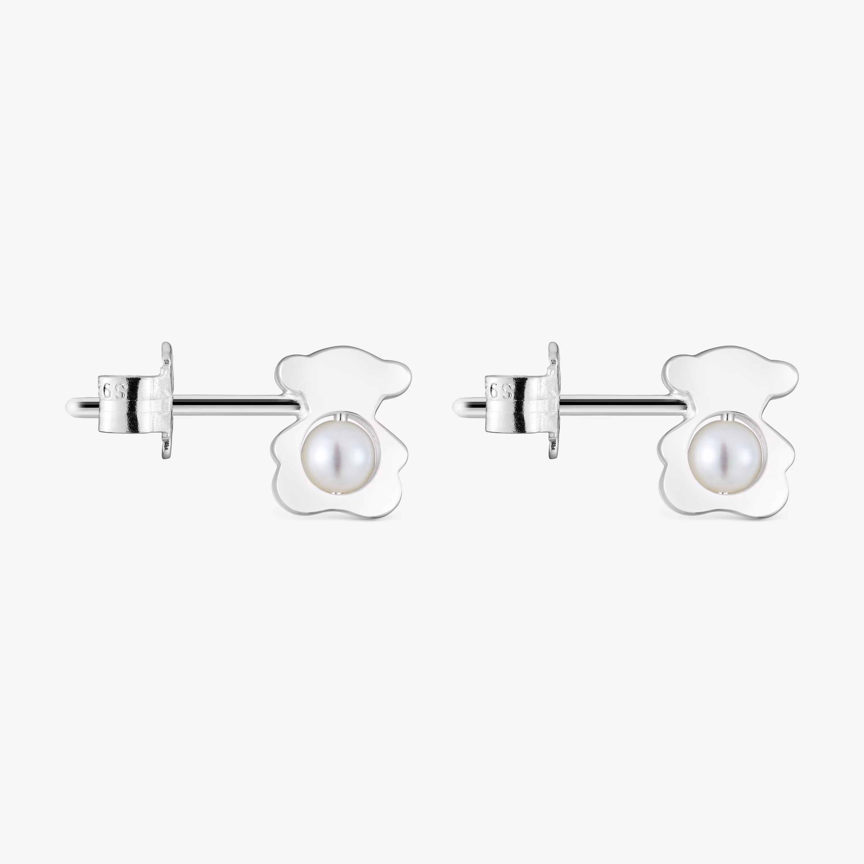 Pendientes pequeños oso de plata con perlas cultivadas 8 mm I-Bear