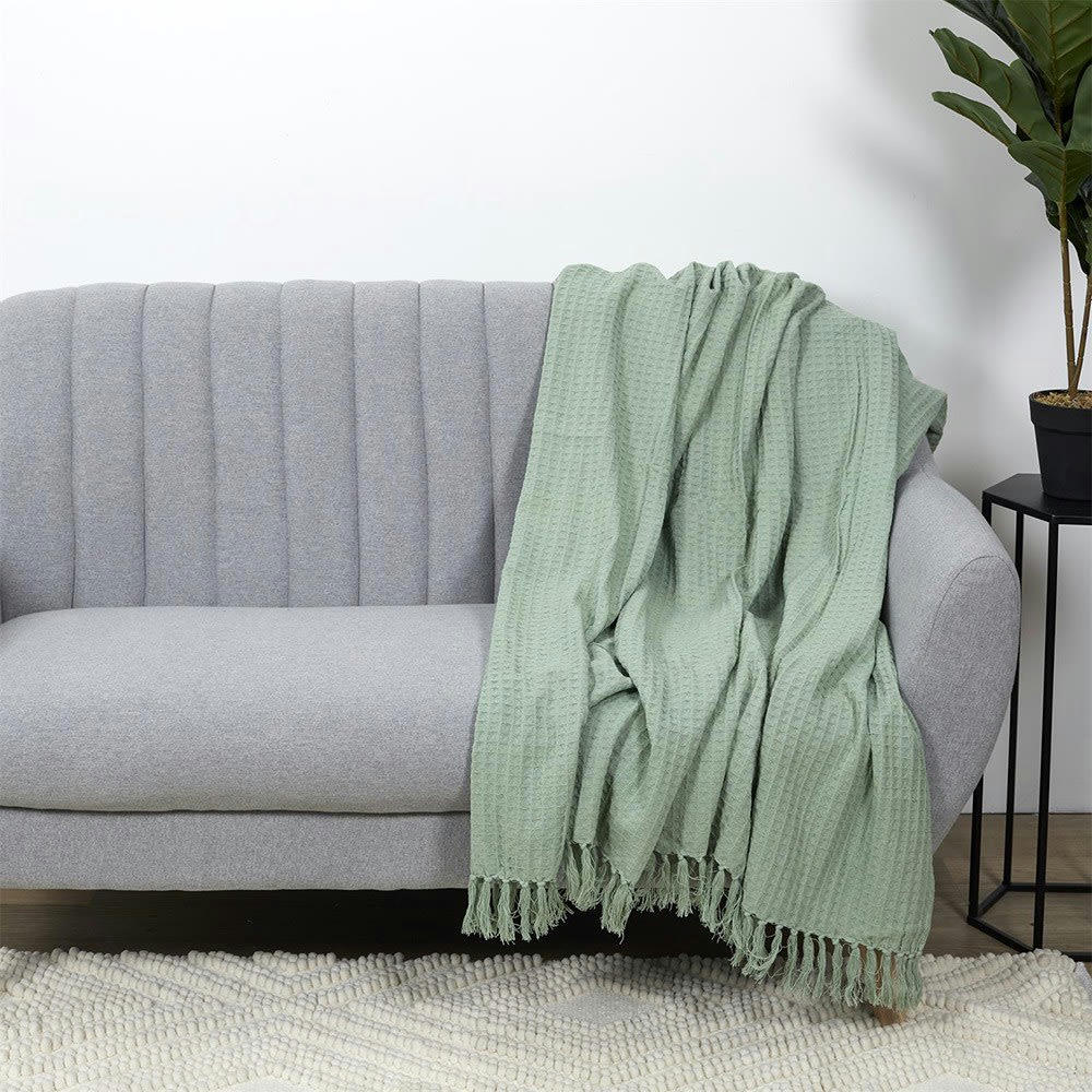 - Jeté de canapé gaufré vert d'eau 130x160cm