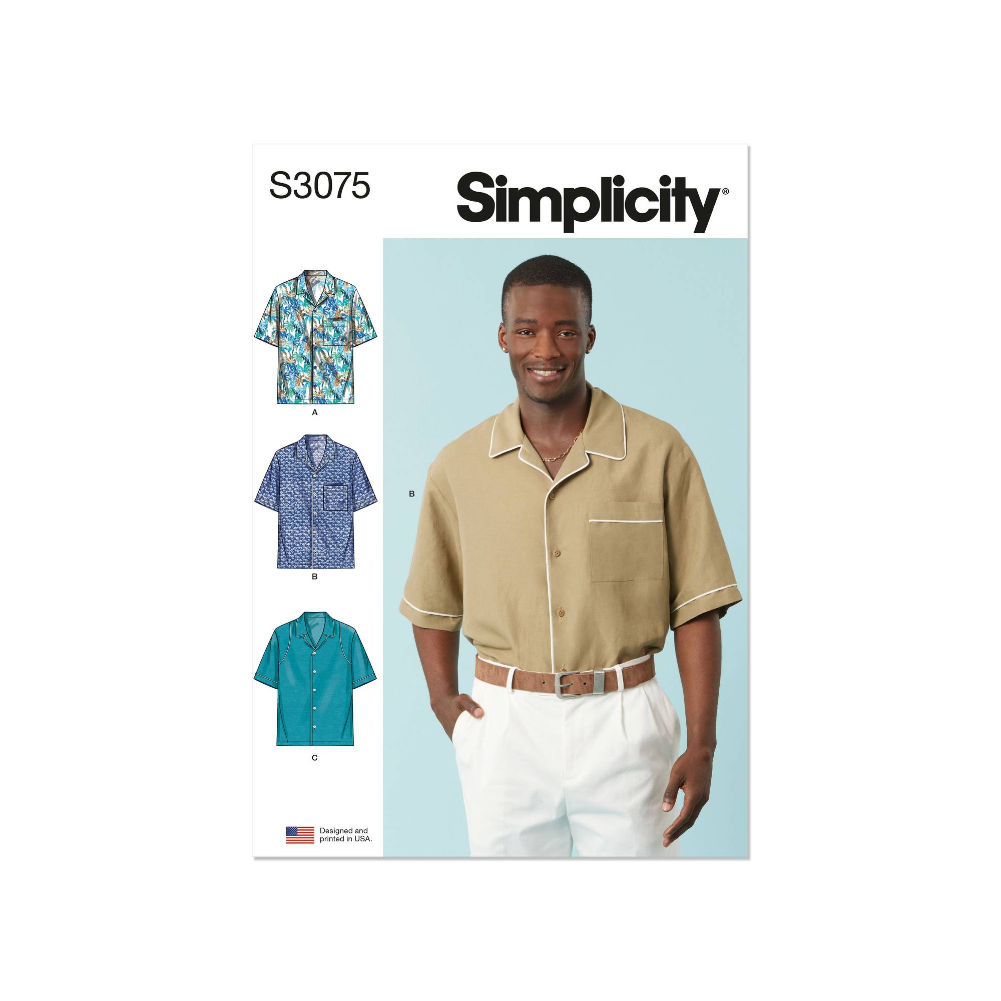Simplicity Men’s Shirts Sewing Pattern S3075 (S-XXL)