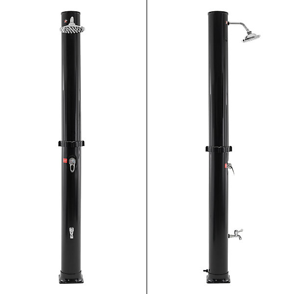 Douche solaire 35l, noire, avec pommeau de douche pluie rond et pivotant