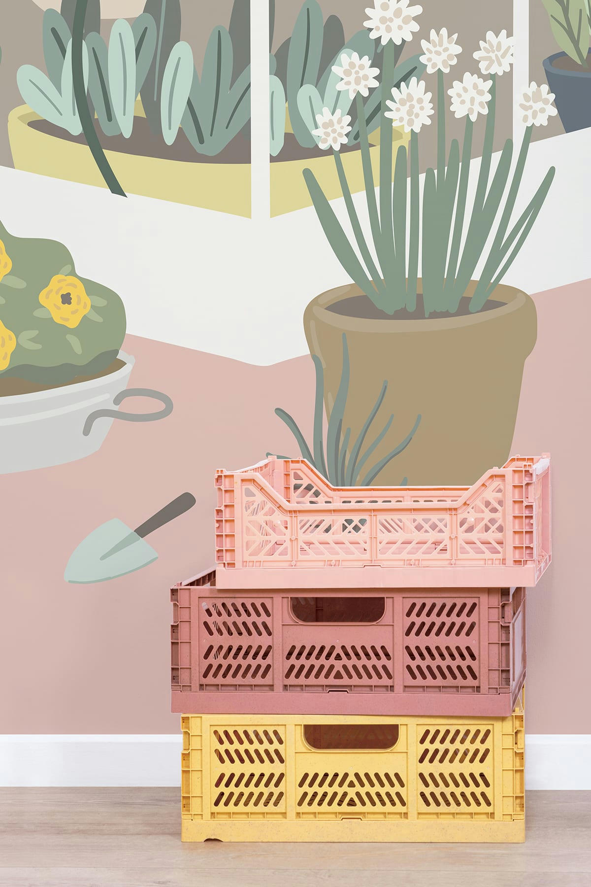 LOUISE - Papier peint panoramique fleurs et plantes, rose 4 m x 2,48 m