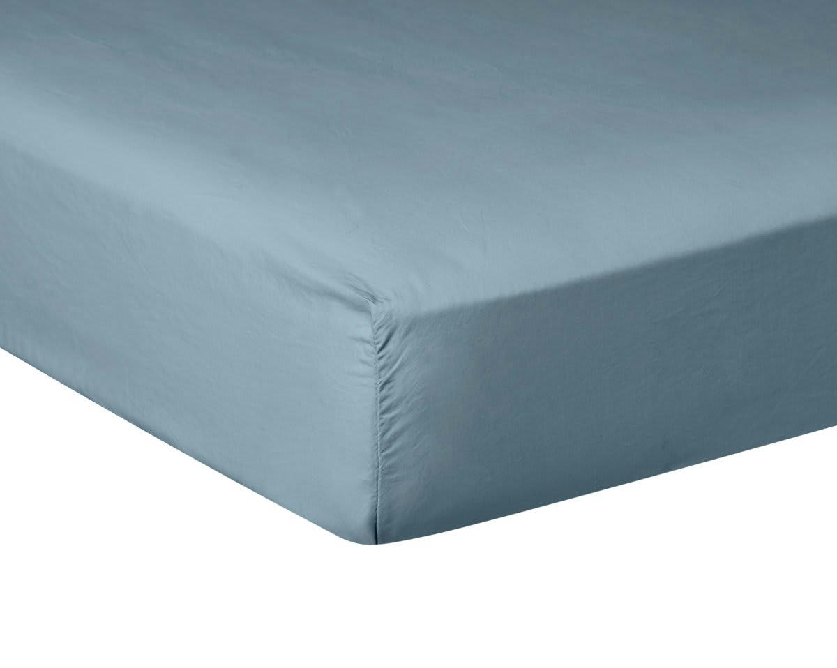 PURE WHITE PERCALE LAVÉE - Drap housse coton blue 90x190 cm
