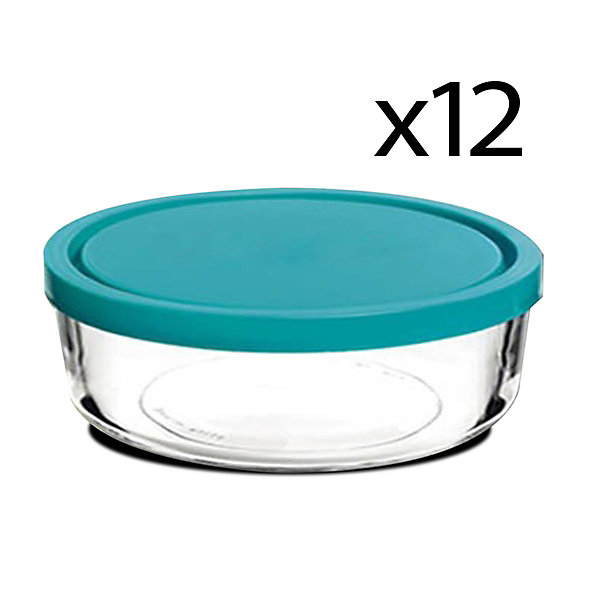 Lot de 12 boîte de conservation rond avec couvercle hermétique, frigoverre en verre - Diamètre 15 x Hauteur 6.5 cm
