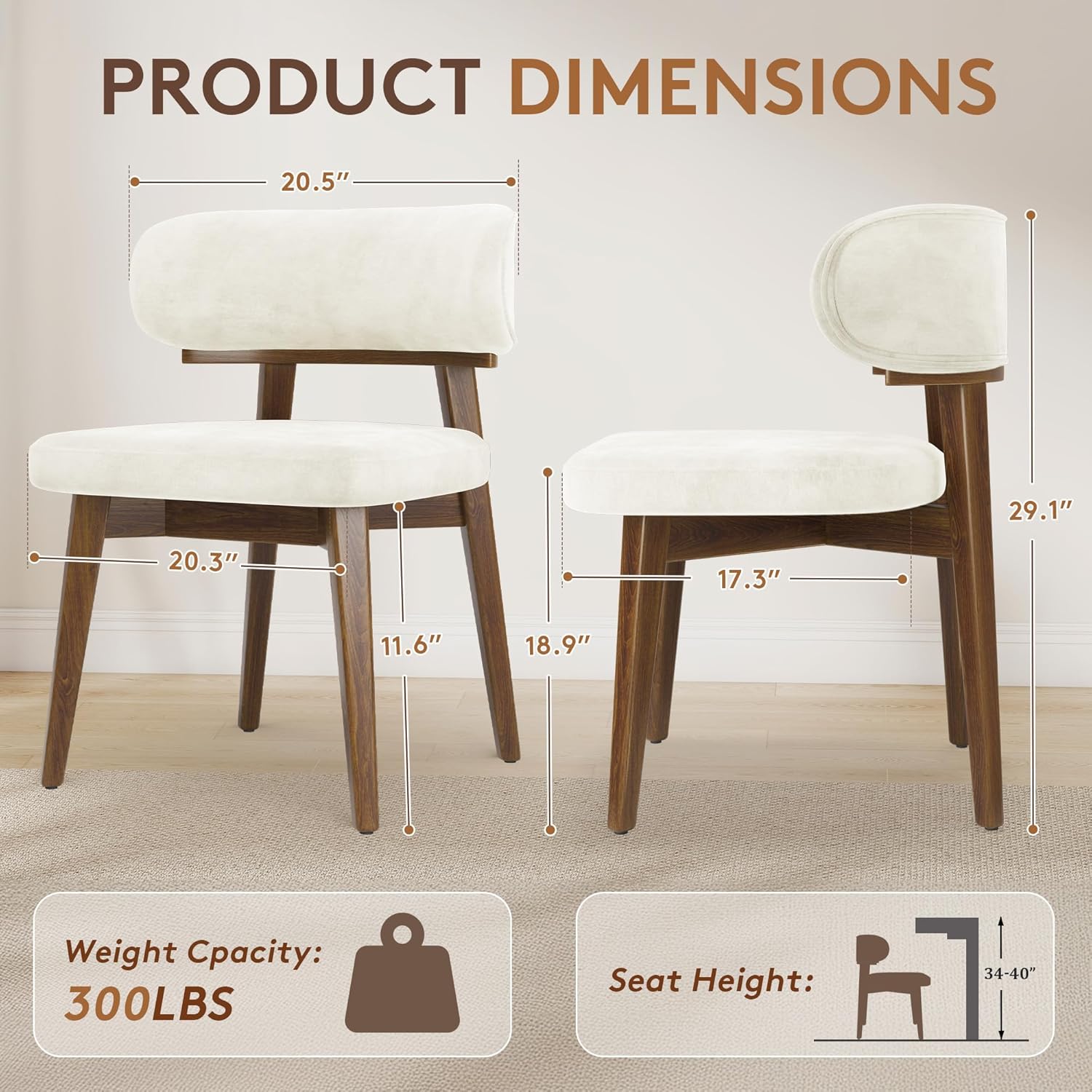 Dining Chairs Set of 4, Modern Upholstered Dining Chairs, Wooden Kitchen Chairs for Dining Room with Ergonomic Curved Backrest