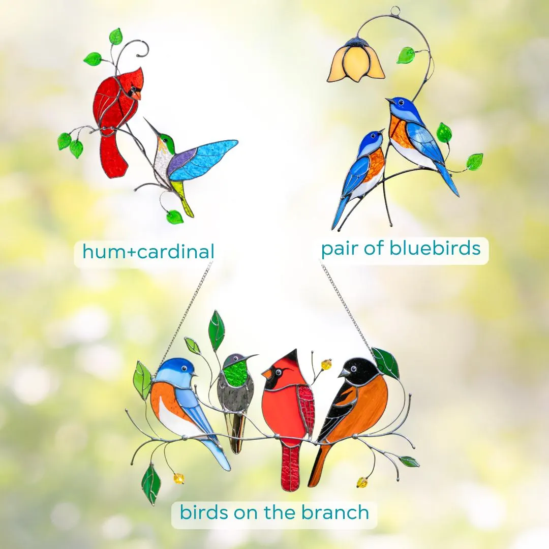 Stained glass birds glass suncatcher Unique gift for mom Spring decor window hangings