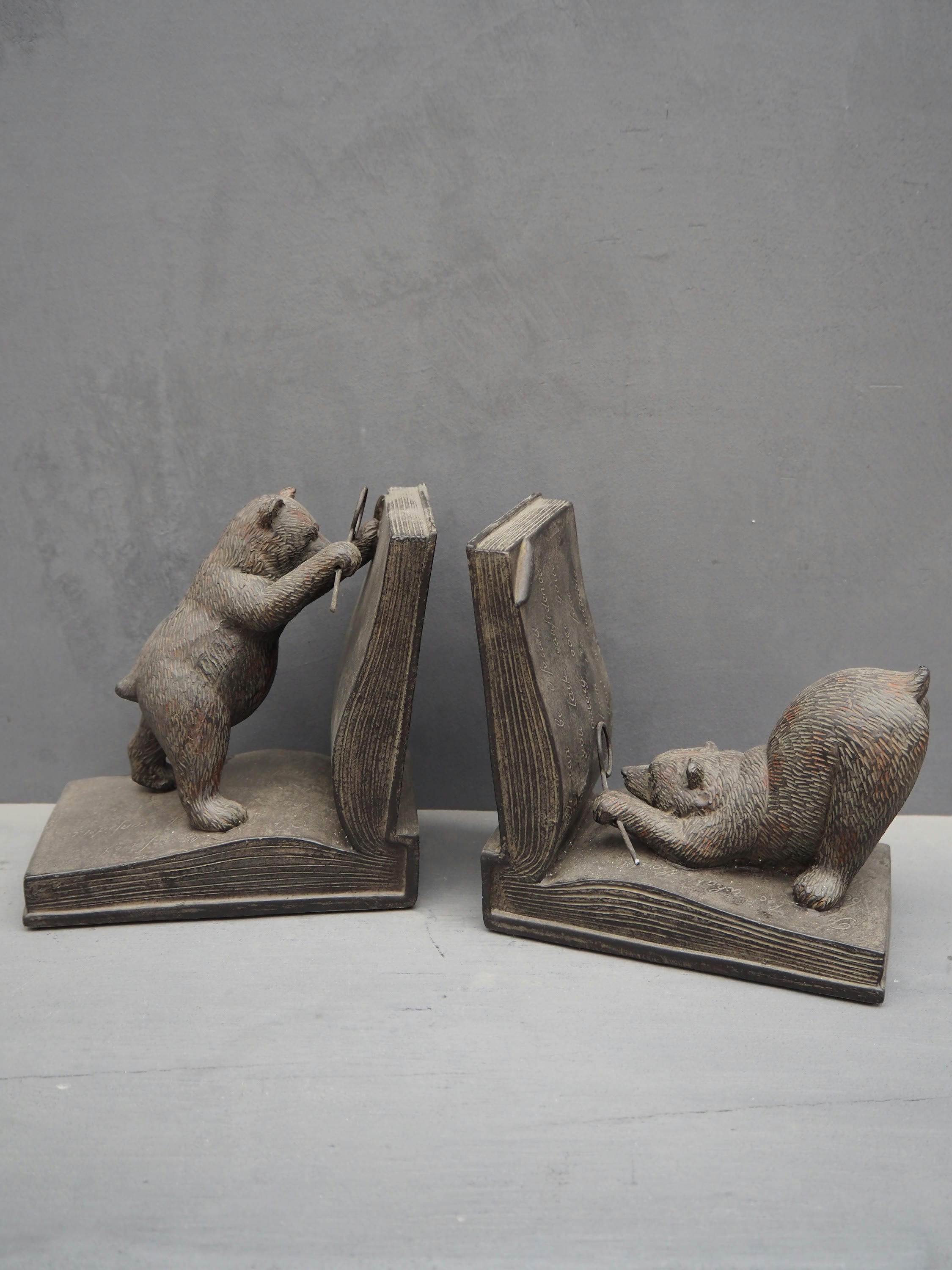 OURS - Serres livres en métal gris