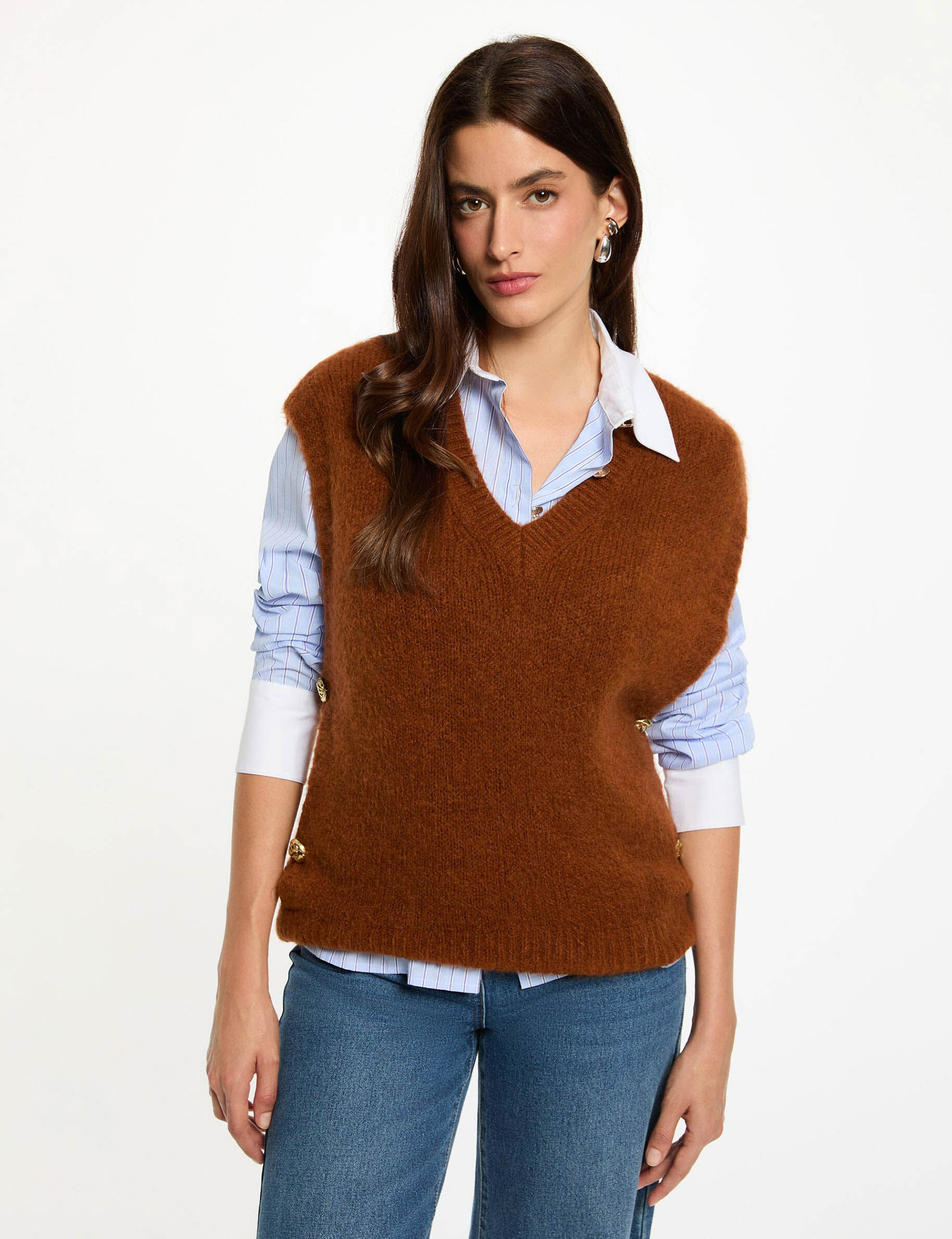 Sleeveless Jumper Cognac Brown Women