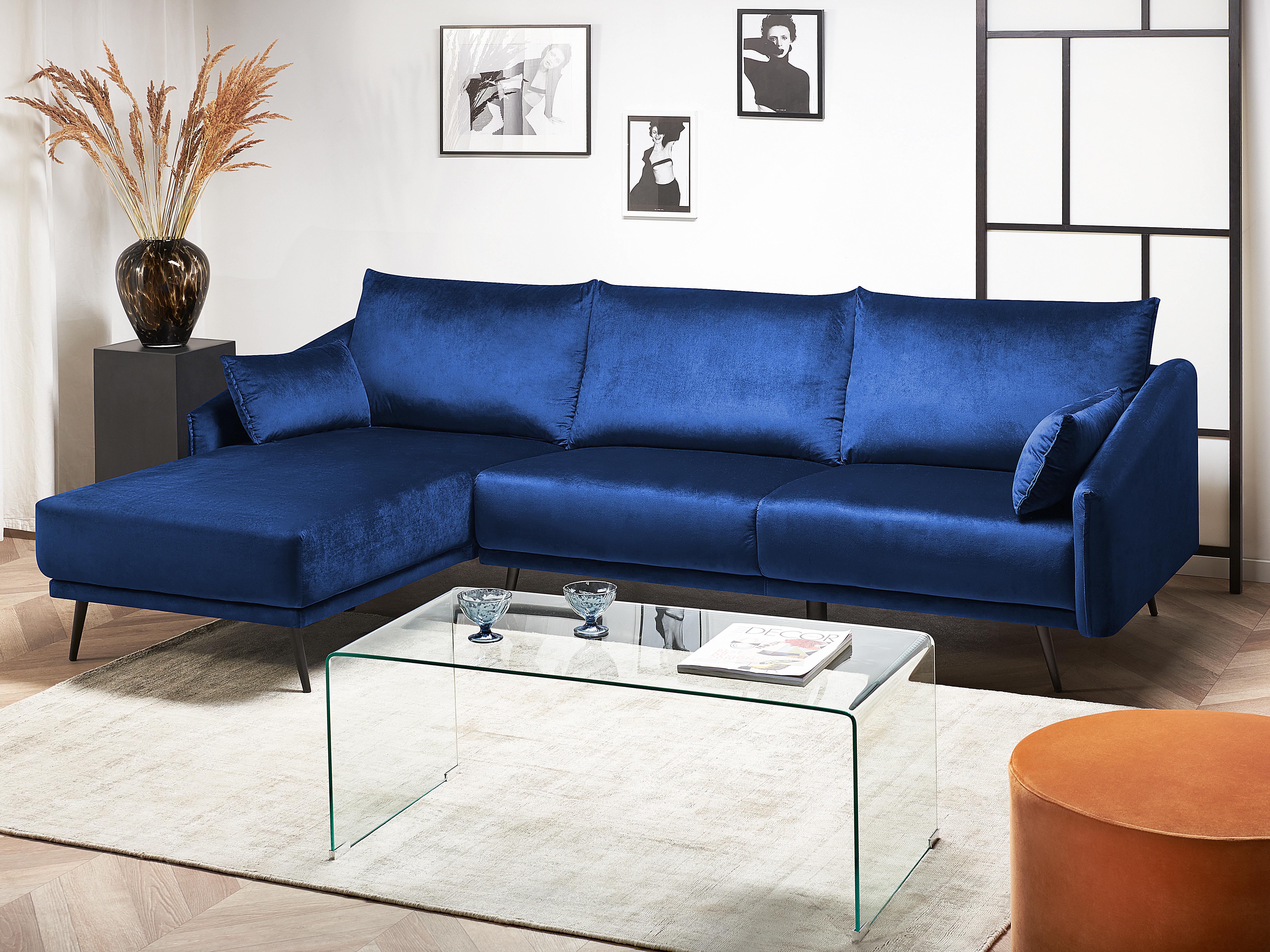 Corner Sofa 3 Seater VARDE Velvet Navy Blue Right Hand
