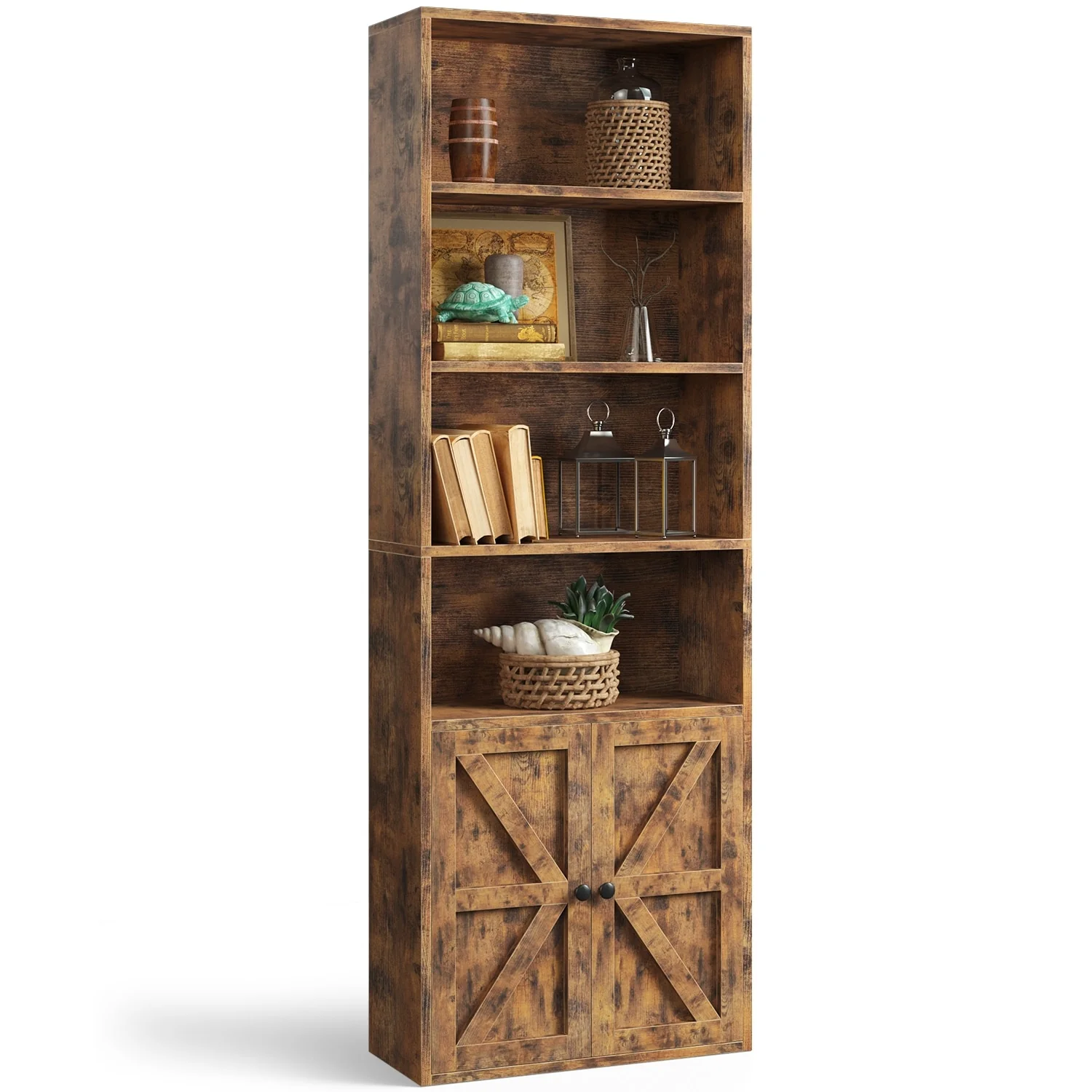 6 Tier Bookshelf and Bookcase, Wooden Bookshelves with Cabinet Doors