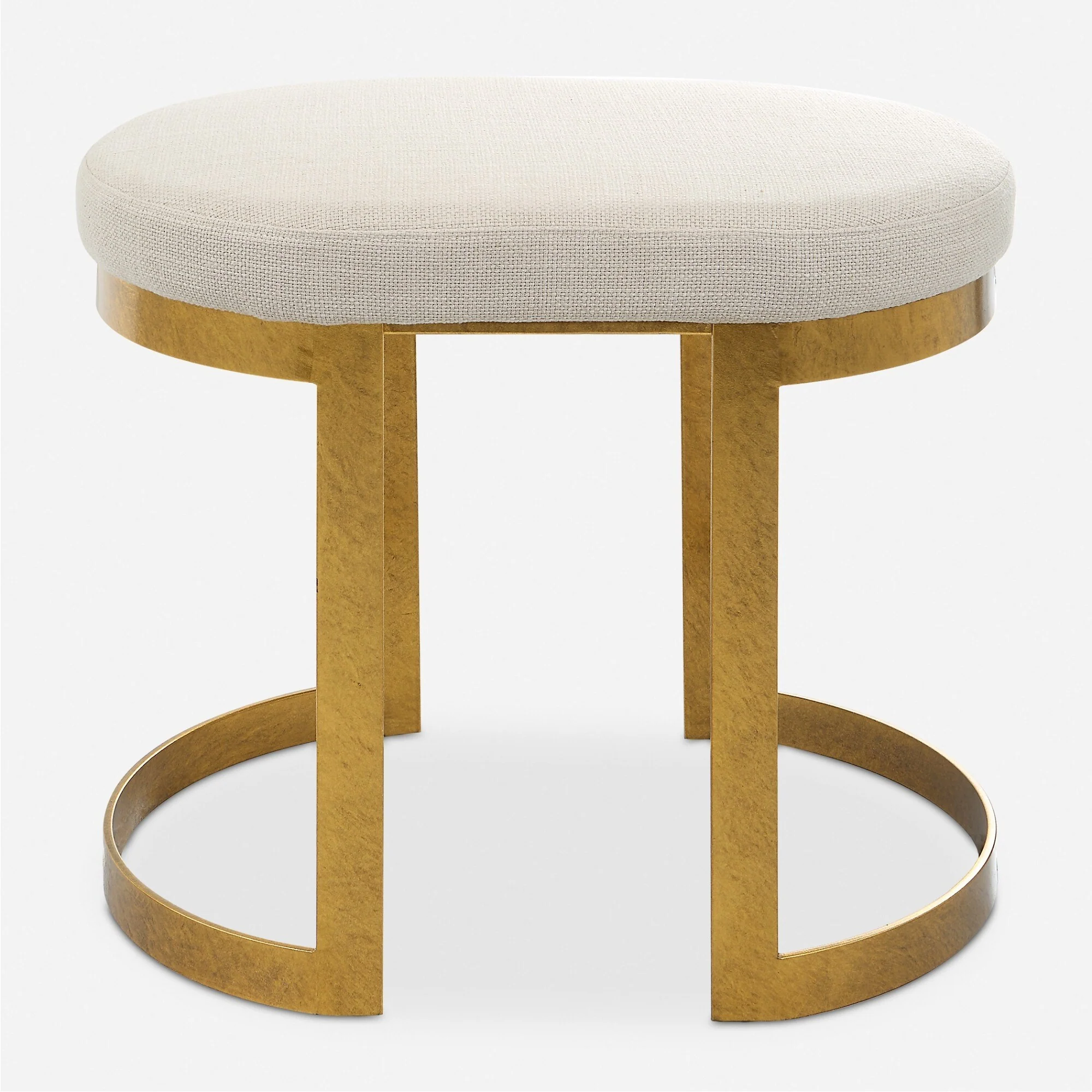 Hand Forged Accent Stool with Upholstered Seat - 24 - Beige and Gold