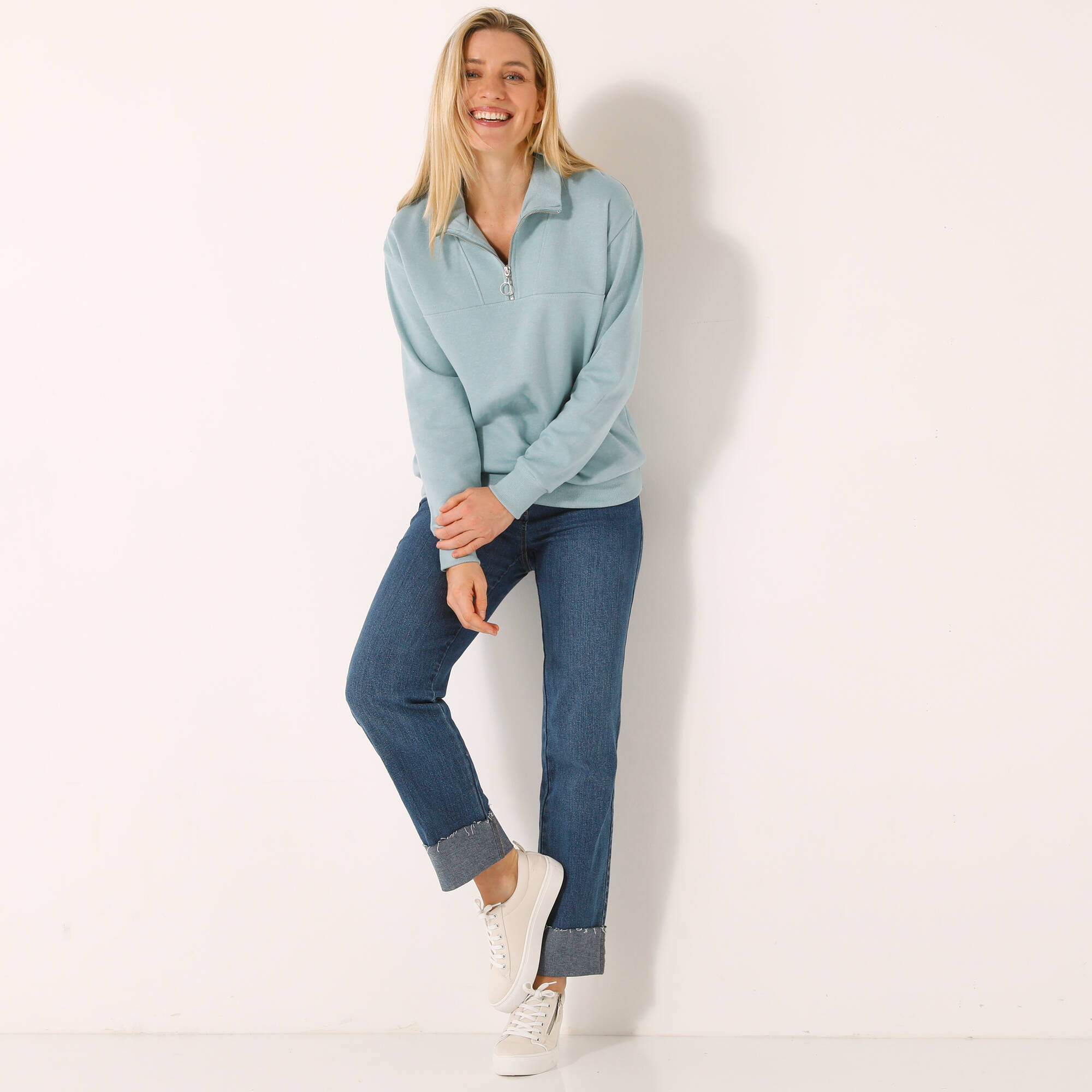 Sweat col montant zippé en molleton gratté
