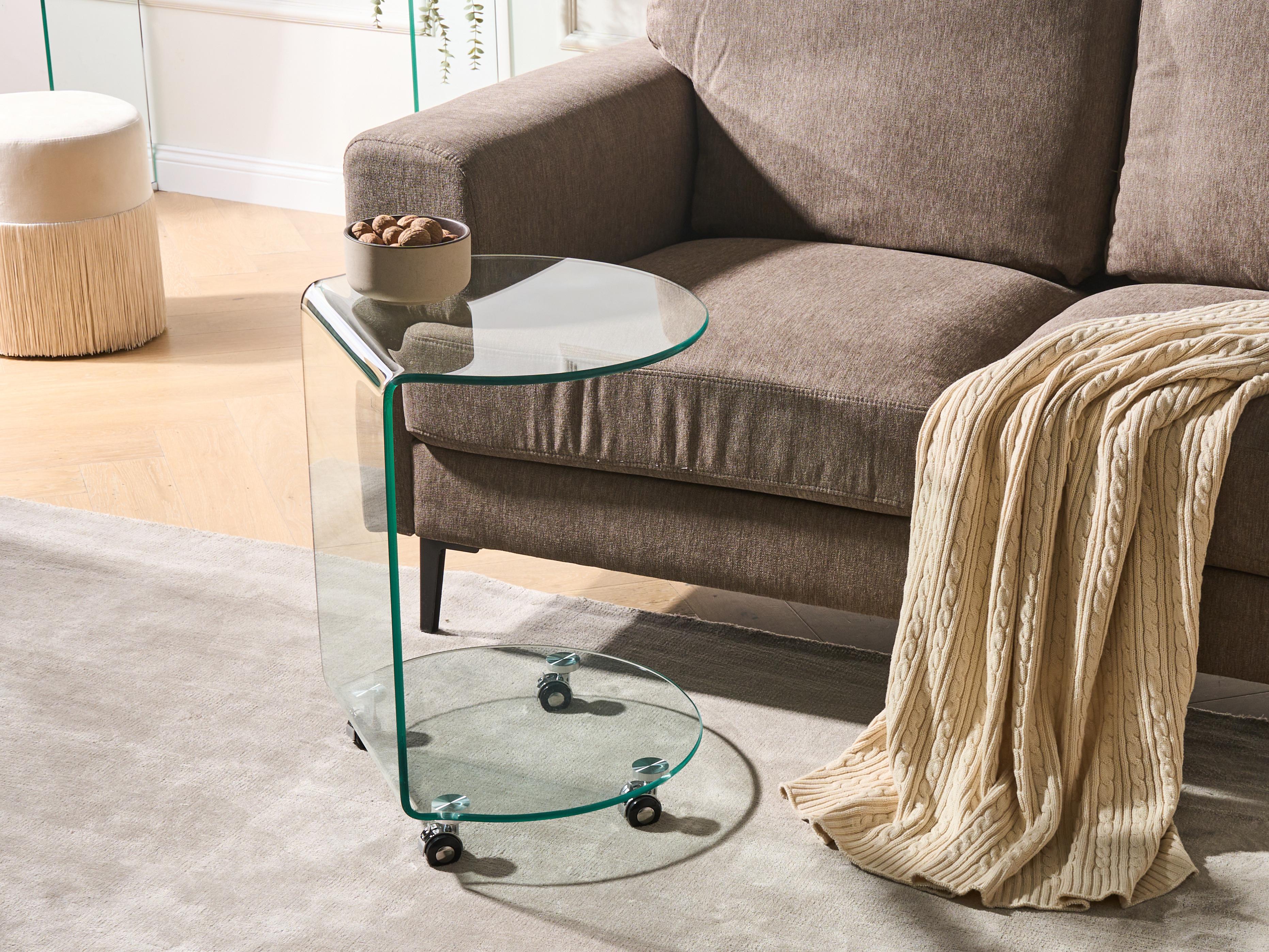 Side Table MINTO Tempered Glass Transparent with Wheels