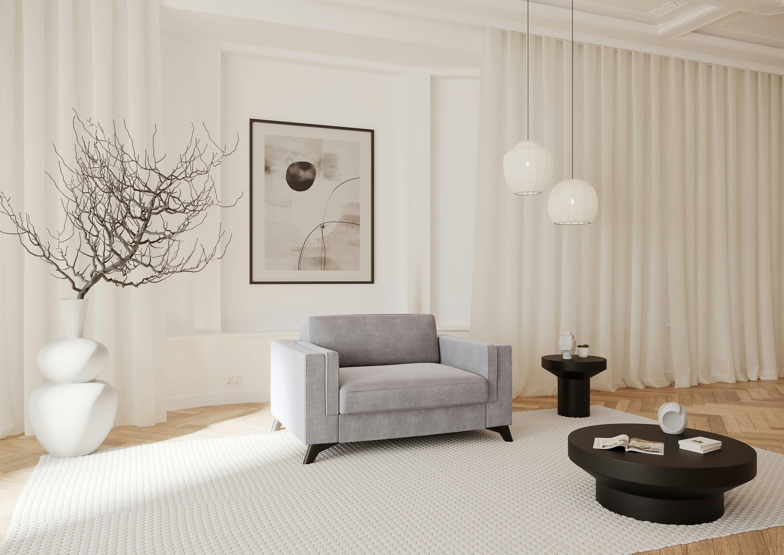 TOVA - Love seat convertible matelas velours gris clair 80cm