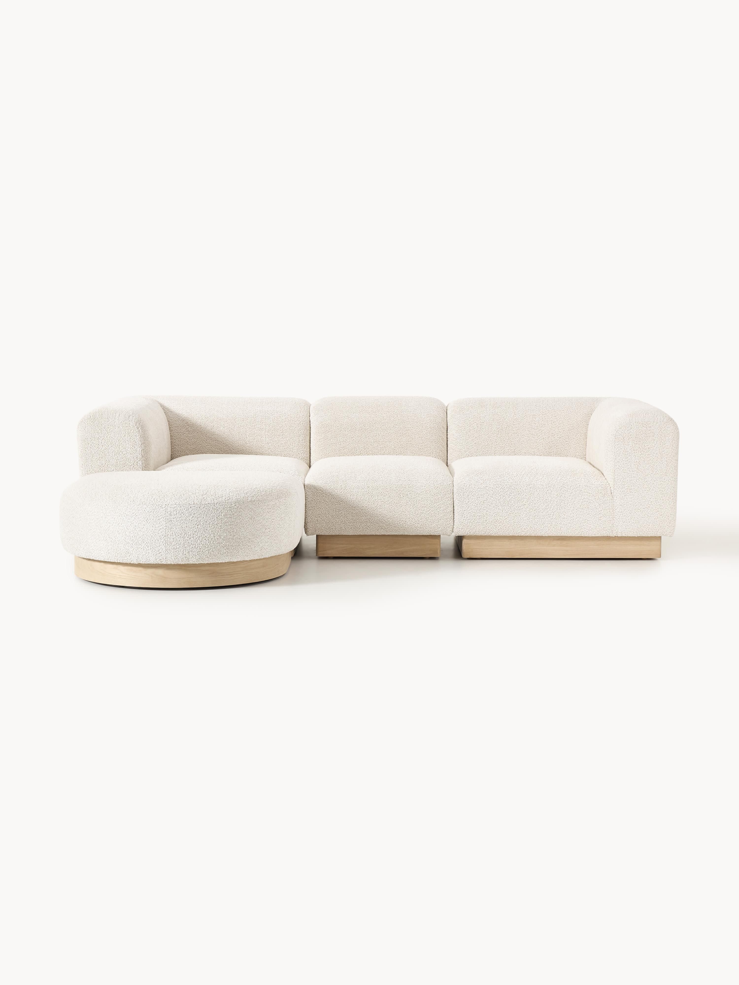Modulares Sofa Natalie (3-Sitzer) aus Teddy-Bouclé mit Hocker (links/rechts)