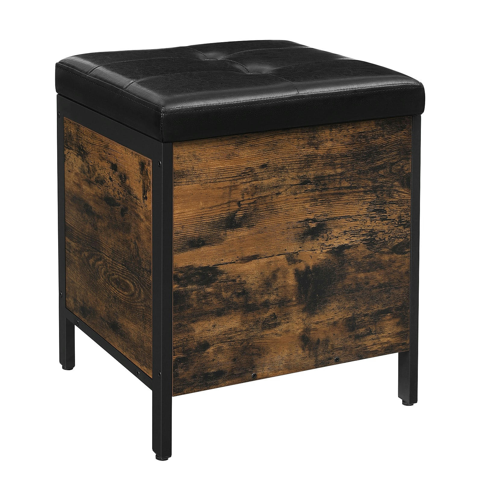 - Banc avec coffre de rangement surface en PU marron rustique et noir
