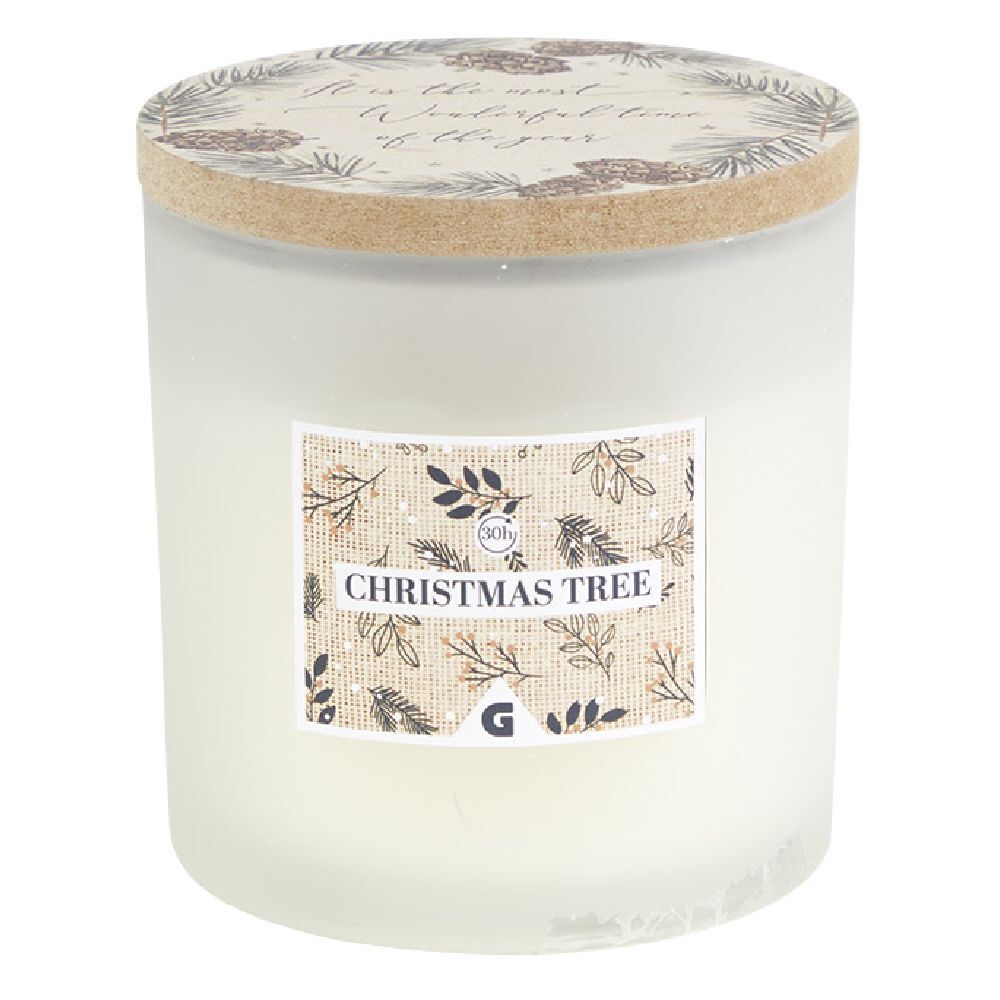 Bougie No&euml;l blanche senteur Christmas tree 30H - Ø10xH10cm