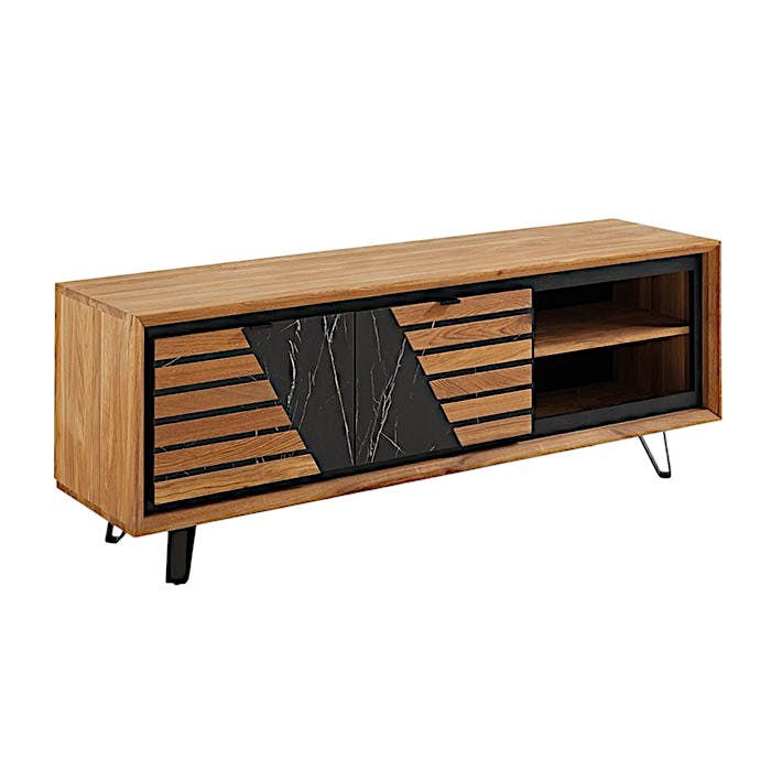 Meuble tv design en bois de chêne finition miel, 2 portes ESSEN