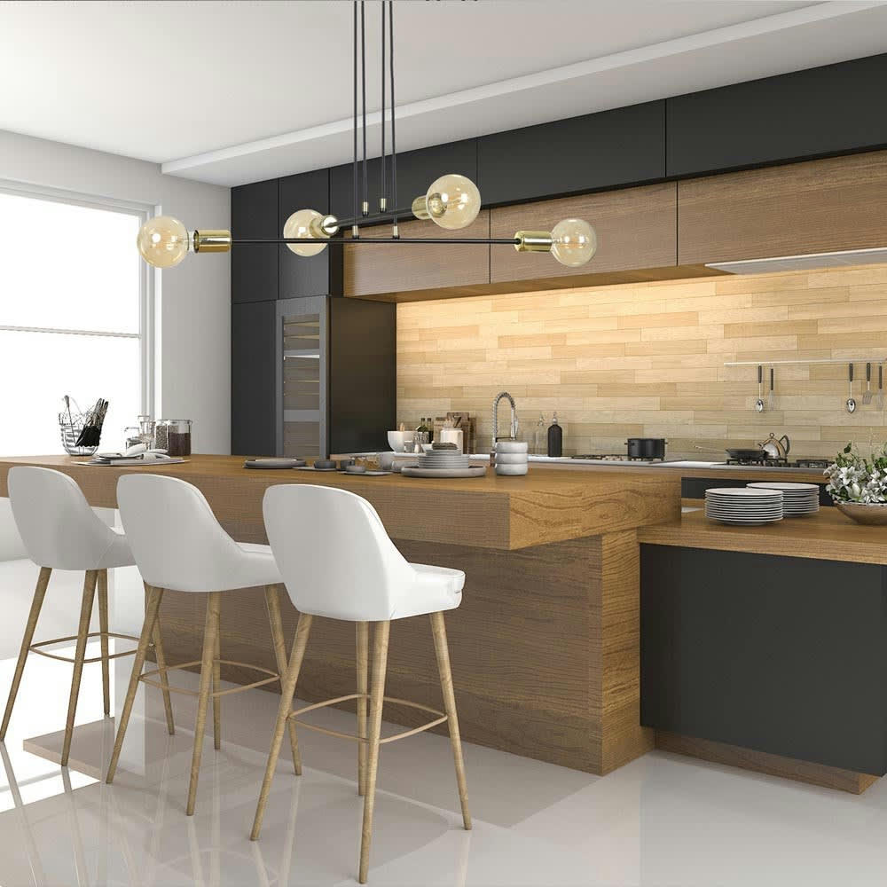 SIVES - Suspension vintage 4 lumières avec structure en métal noir ø70 cm