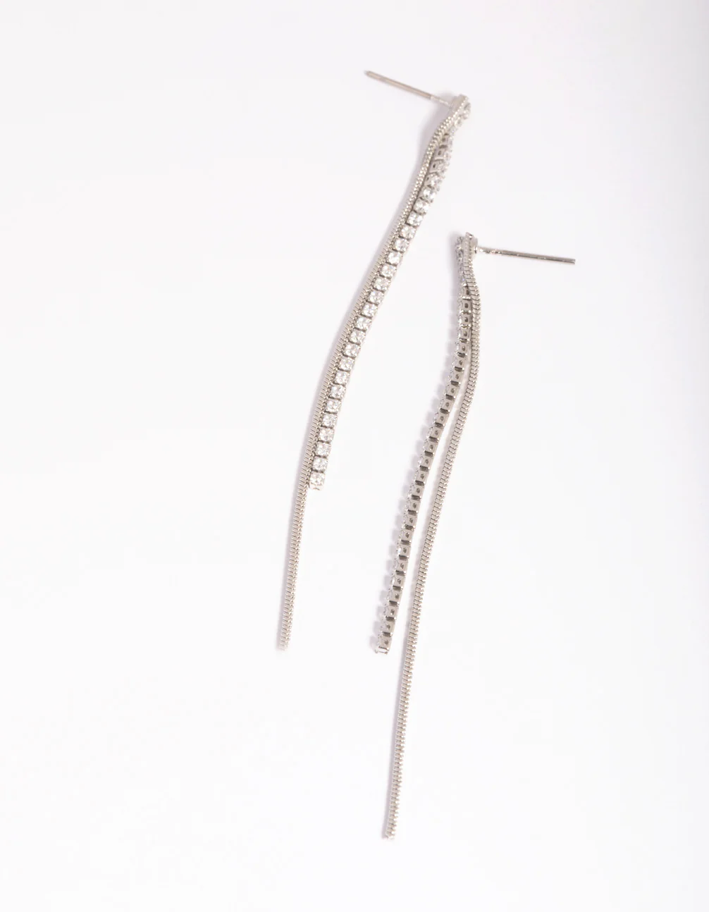 Silver Cubic Zirconia Chain Drop Earrings
