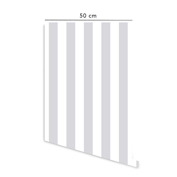 Papier peint adhésif a rayure gris et blanc en vinyle lavable et amovible - 1 rouleau 50x300 cm - Decochic