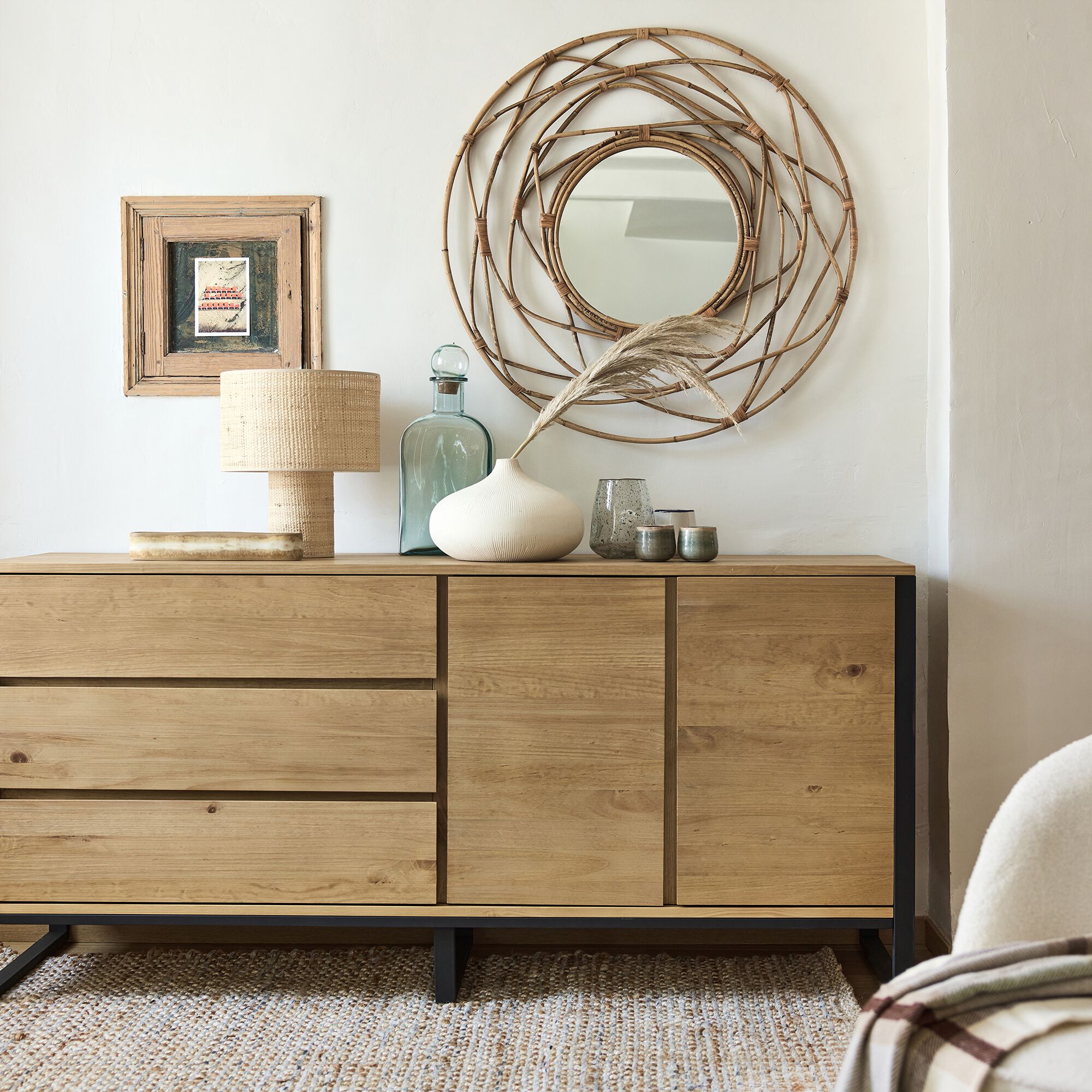 LUTEA - Miroir fleur circulaire en rotin D90cm - naturel