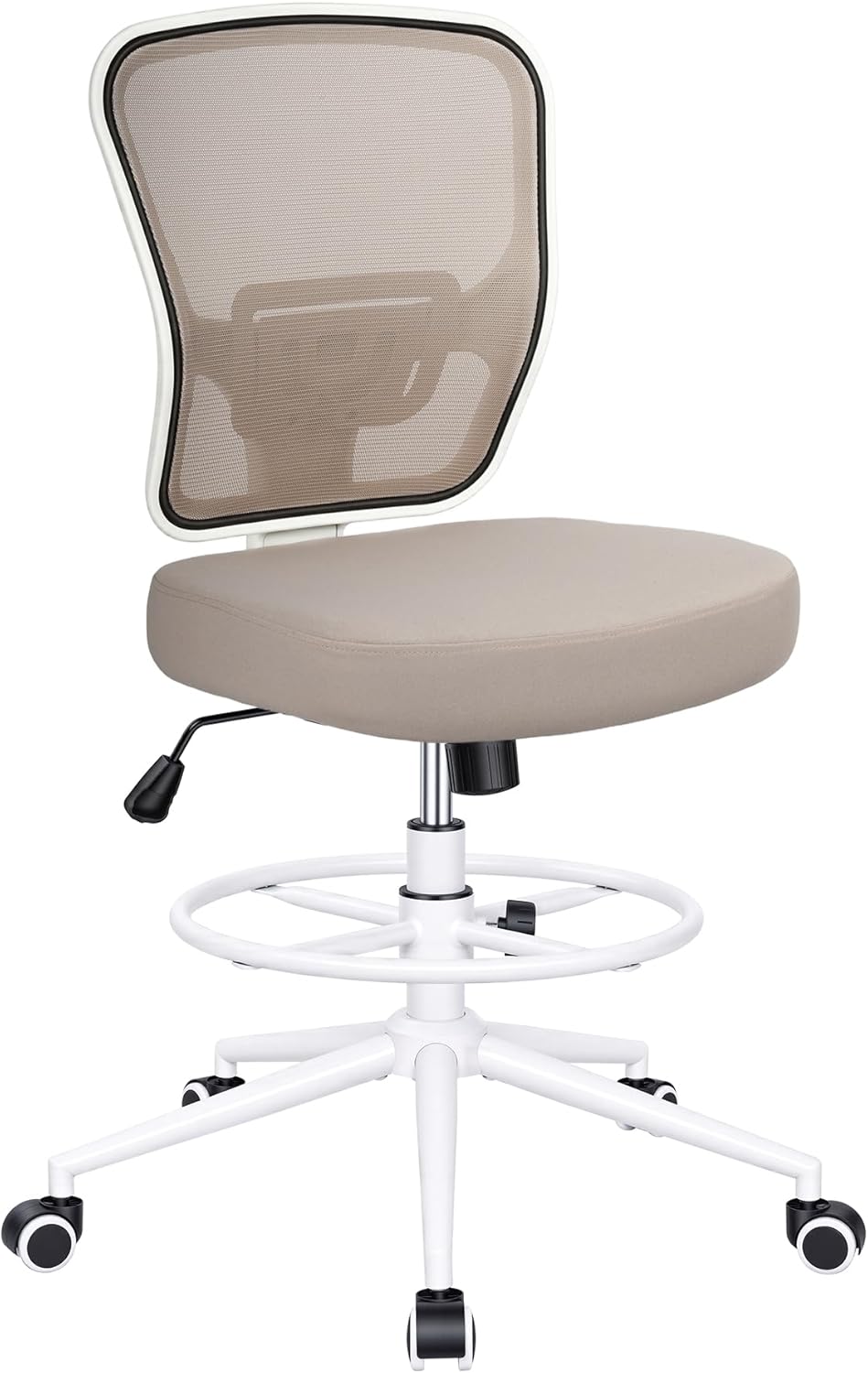 Armless Drafting Chair Tall Office Chair for Standing Desk - Adjustable Height Mesh Ergonomic Stool with Foot Ring, Rolling Counter Height Computer Chair for Small Spaces & Home Office