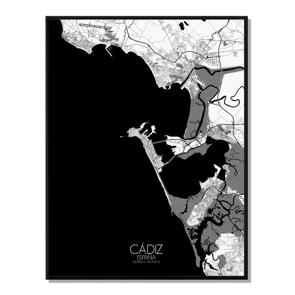 - Affiche Cadix Carte N&B 40x50