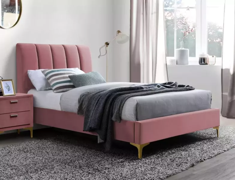 Łóżko MIRAGE VELVET 90x200 antyczny róż bez szuflady/bez materaca