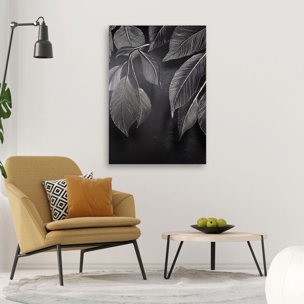 Feeby Obraz do salonu, Minimalizm Liście Rośliny Czarno Biały 40x60