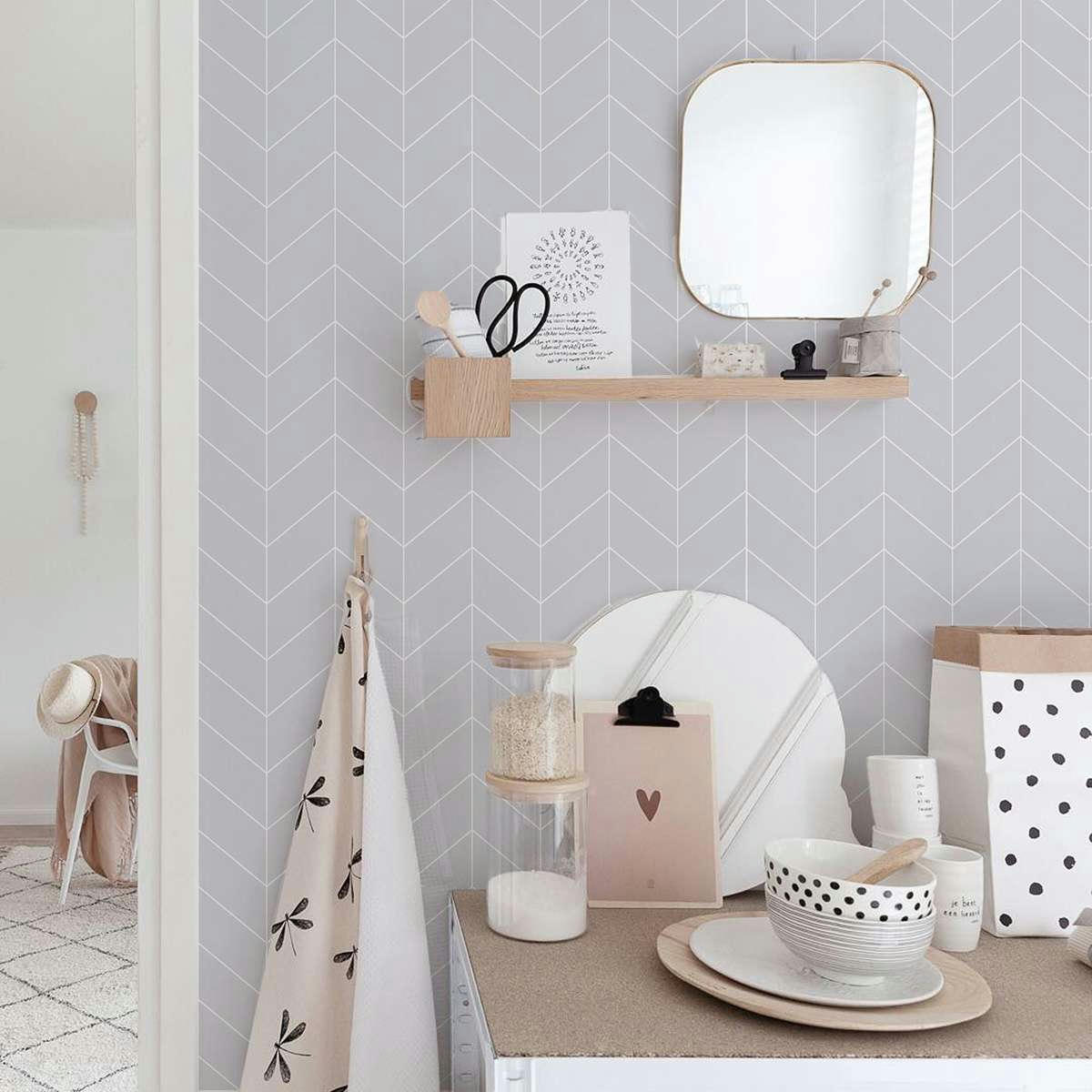 ARROWS - Papier peint vinyle adhésif flèches gris cendré 50x300 cm