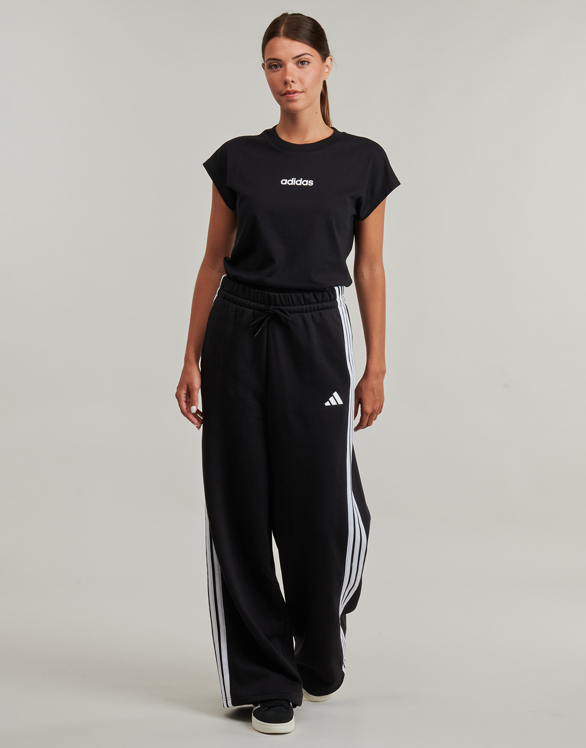 adidas - 3-Stripes Fleece Wide Pant - Black / White