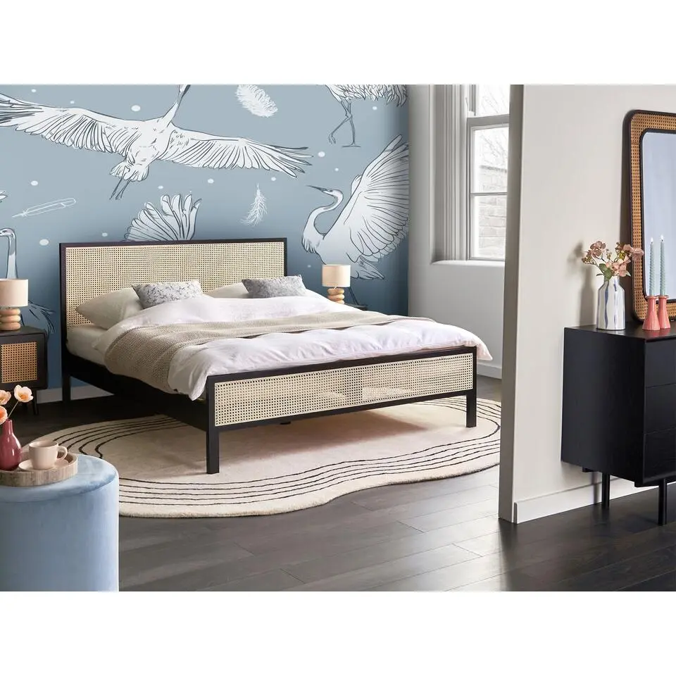 SALERNAS - Tweepersoonsbed - Zwart - 160 x 200 cm - Dennenhout