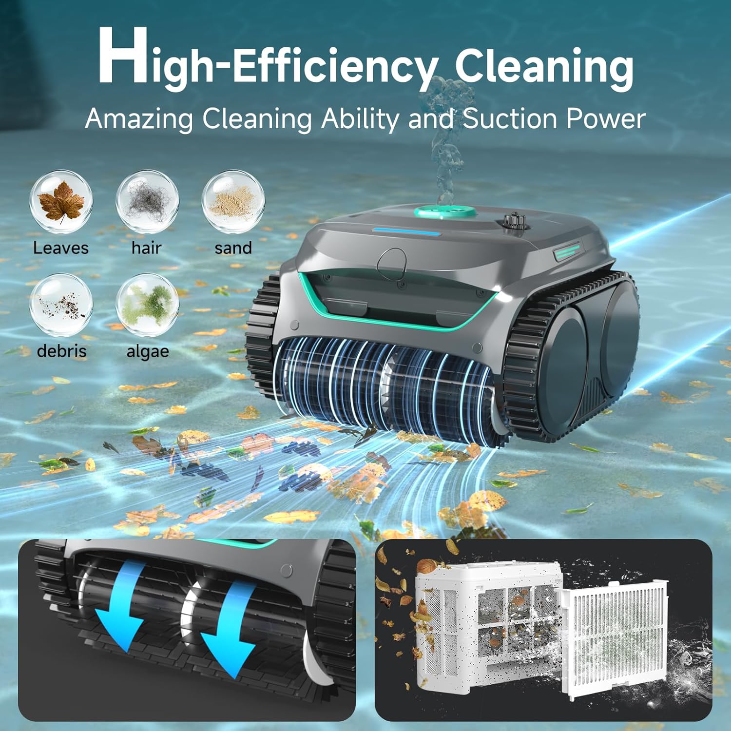 WYBOT C2 Cordless Robotic Pool Cleaner  Dual Filtration  Pool Vacumm Robot for Wall & Waterline Cleaning  Up to 180 Mins Runtime & Scheduling  Smart Navigation  for Inground/Above-Ground Pools