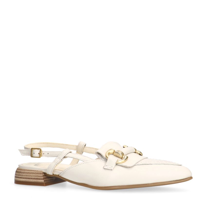 Manfield Witte leren slingbacks met goudkleurige chain
