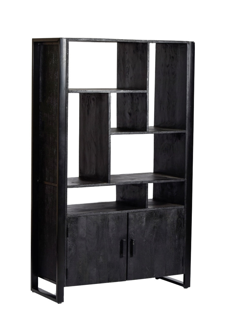 Livingfurn - Wandkast Zwart Staal Mangohout - 110x43x180cm - Norris