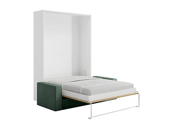 Lit escamotable 140 x 200 cm - Ouverture verticale manuelle - Coloris : Naturel et blanc   Matelas   Canapé Vert - BEGANIO