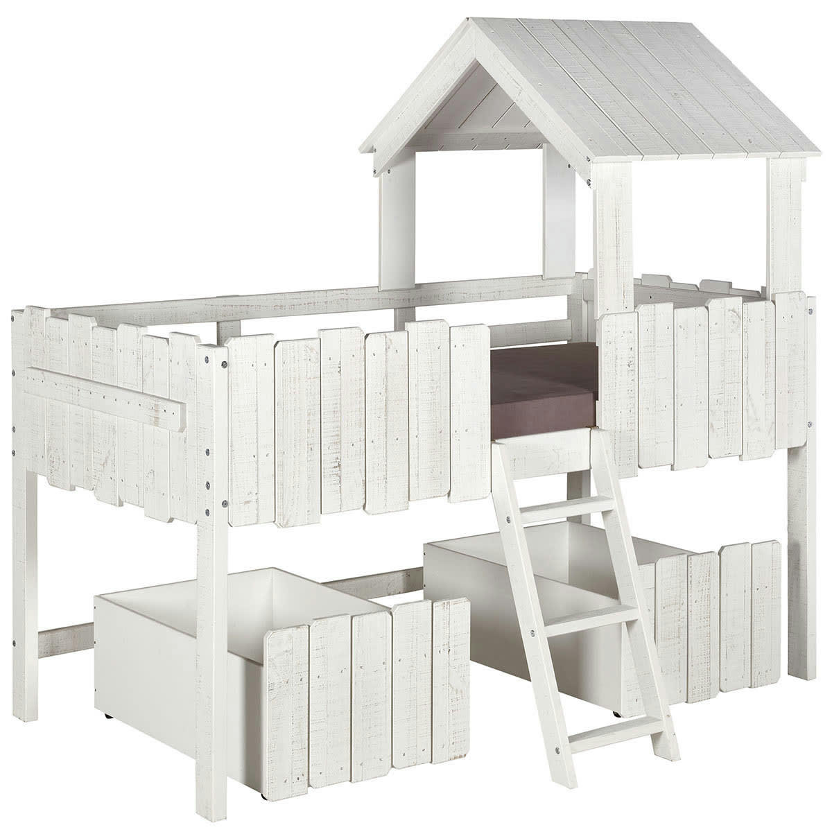 DONNIE - Lit cabane avec tiroirs 90x190 cm bois massif blanc
