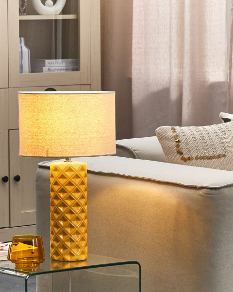 Lampa stołowa nocna ceramiczna 49 cm żółta