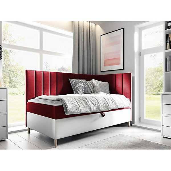 Lit continental Baltimore 164, Unique, Rouge, Faux cuir, Disponible