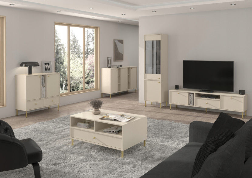Beżowa KOMODA 125 cm AVILA METALOWE Złote Nogi Uchwyty SALON