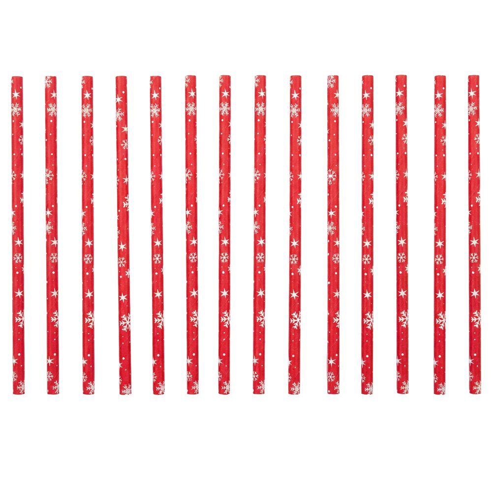 Paille papier X15 pcs imprimé No&euml;l H20 cm rouge